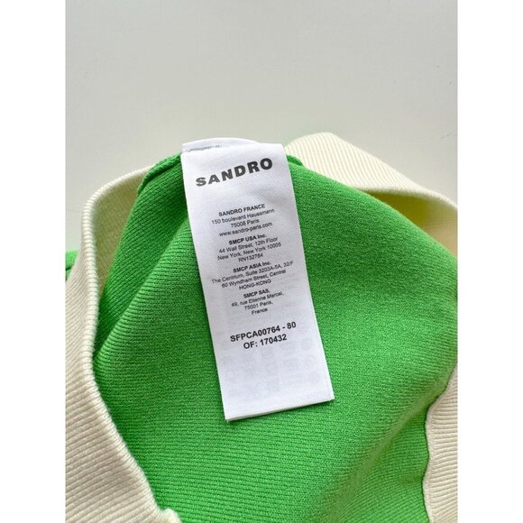 NWT SANDRO Murcie Green Ivory Knit Boxy Crest Button Cardigan Sweater, Size 1/S - Picture 14 of 16